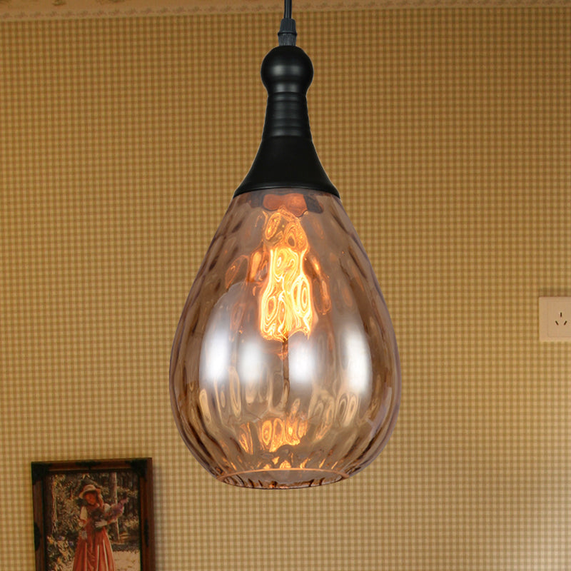 Daisy - Industrial Black/Brass Teardrop Ceiling Light Clear/Amber/Grey Water Glass 1 - Light