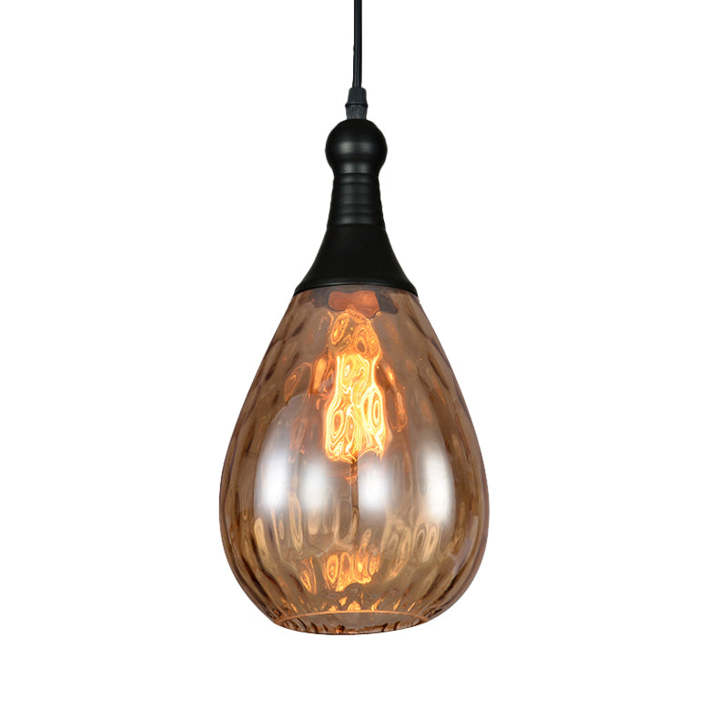 Daisy - Industrial Black/Brass Teardrop Ceiling Light Clear/Amber/Grey Water Glass 1 - Light