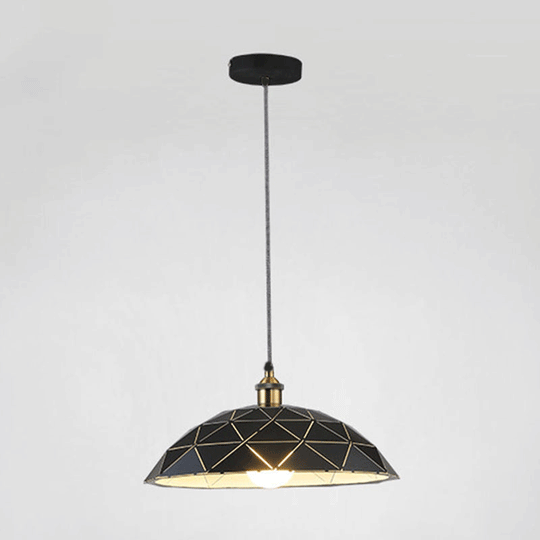 Aludra - Industrial 1 Light Dome Suspension Lamp Black/White Metal Pendant For Living Room