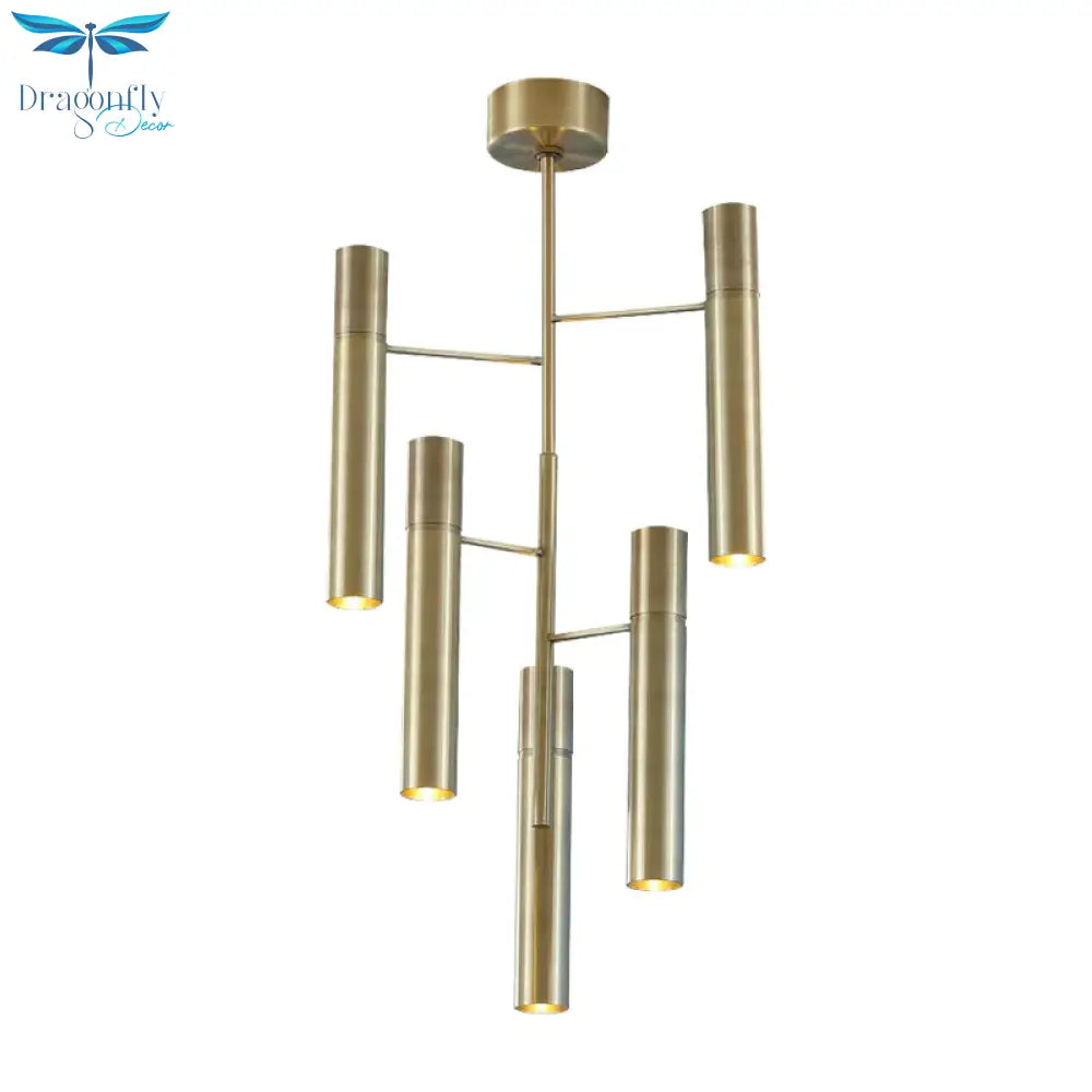 6/10 Heads Hallway Chandelier Lighting With Cylinder Metal Shade Modern Gold Hanging Lamp