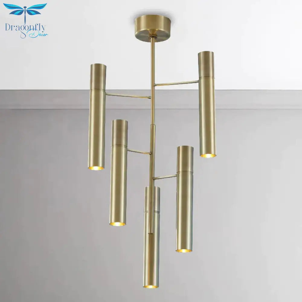 6/10 Heads Hallway Chandelier Lighting With Cylinder Metal Shade Modern Gold Hanging Lamp