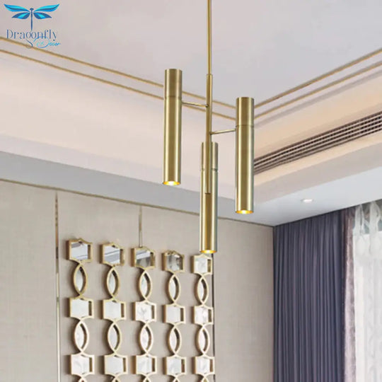 6/10 Heads Hallway Chandelier Lighting With Cylinder Metal Shade Modern Gold Hanging Lamp