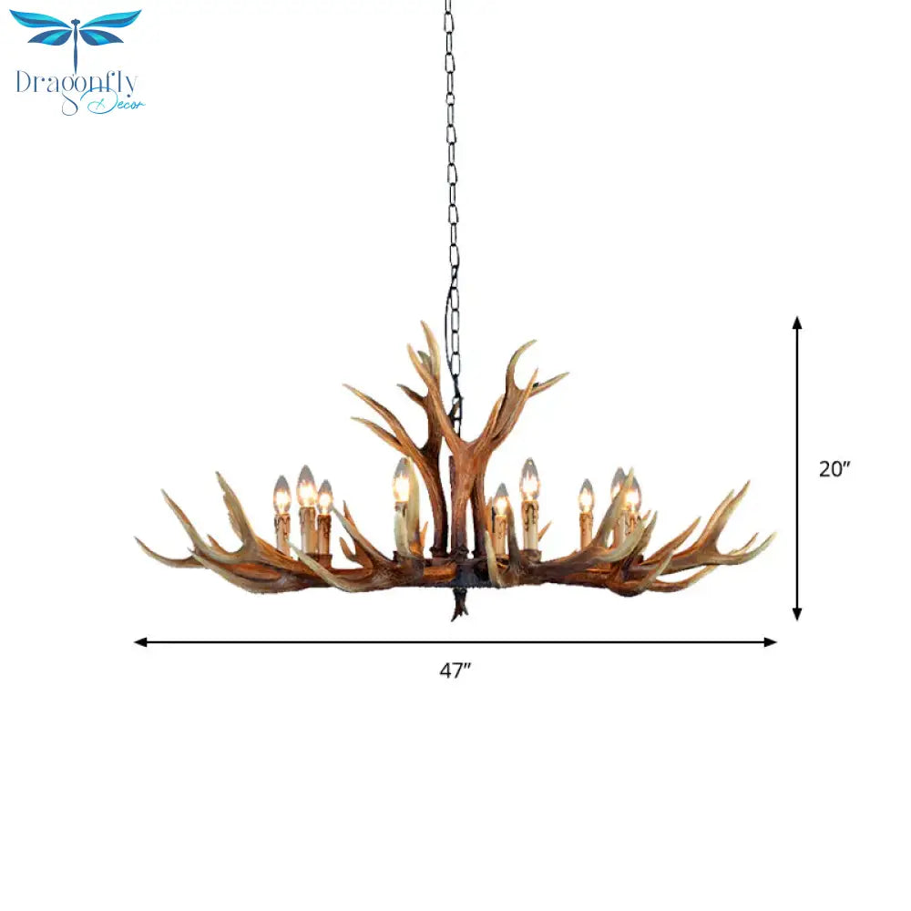 6/8/10 Lights Resin Chandelier Lamp Farmhouse Brown Deer Antler Kitchen Down Lighting Pendant
