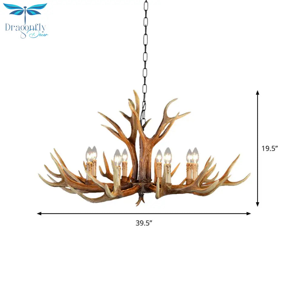 6/8/10 Lights Resin Chandelier Lamp Farmhouse Brown Deer Antler Kitchen Down Lighting Pendant