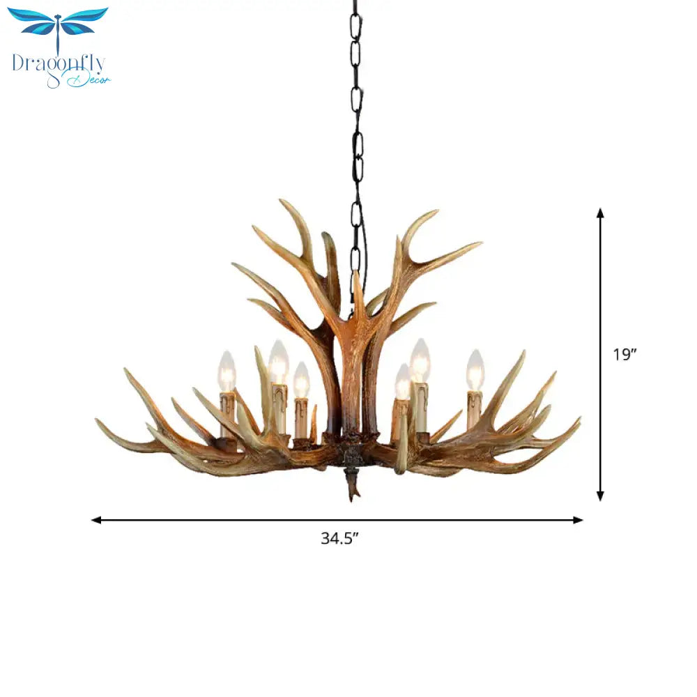 6/8/10 Lights Resin Chandelier Lamp Farmhouse Brown Deer Antler Kitchen Down Lighting Pendant