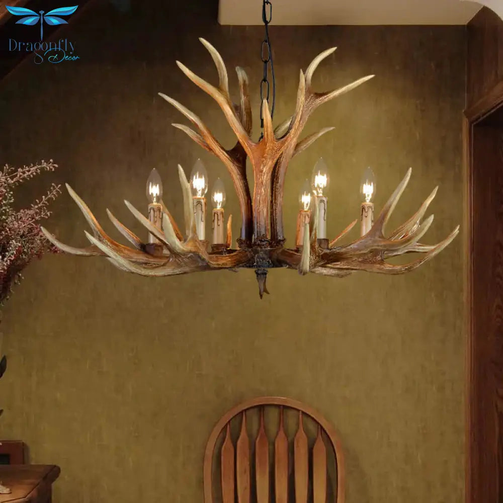6/8/10 Lights Resin Chandelier Lamp Farmhouse Brown Deer Antler Kitchen Down Lighting Pendant