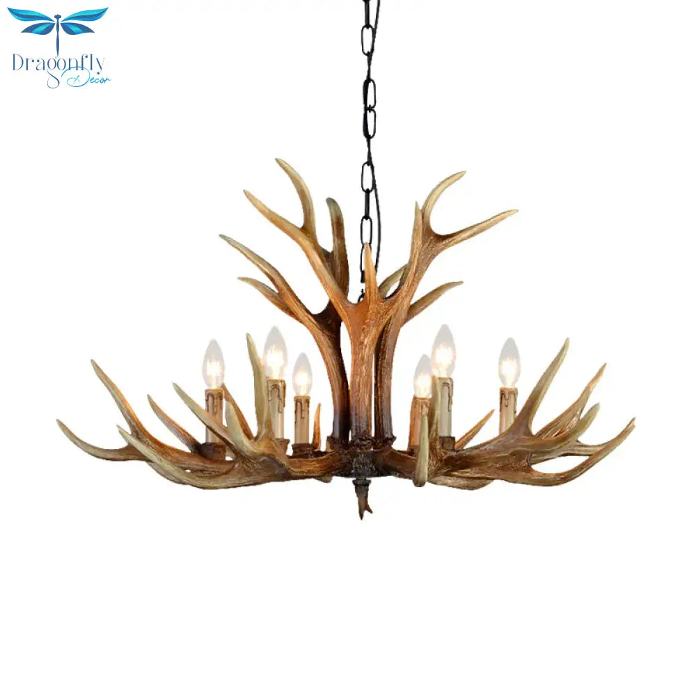 6/8/10 Lights Resin Chandelier Lamp Farmhouse Brown Deer Antler Kitchen Down Lighting Pendant