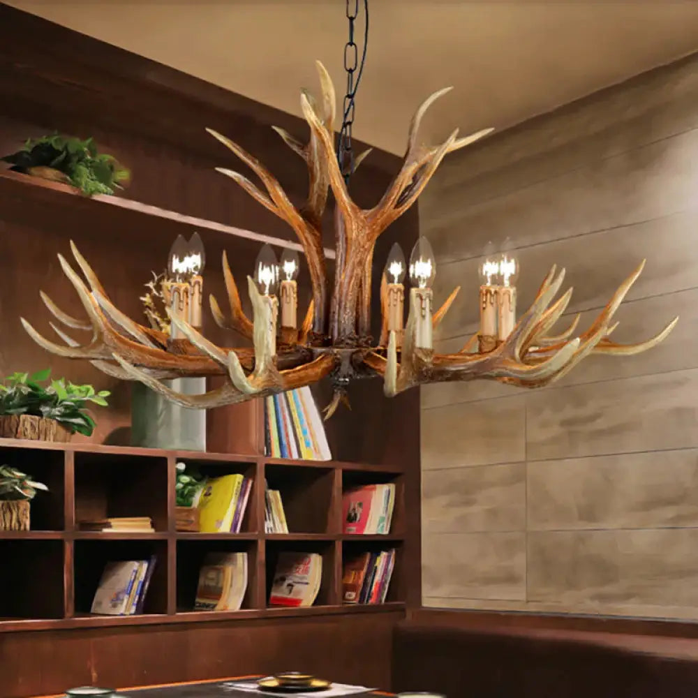 6/8/10 Lights Resin Chandelier Lamp Farmhouse Brown Deer Antler Kitchen Down Lighting Pendant 8 /