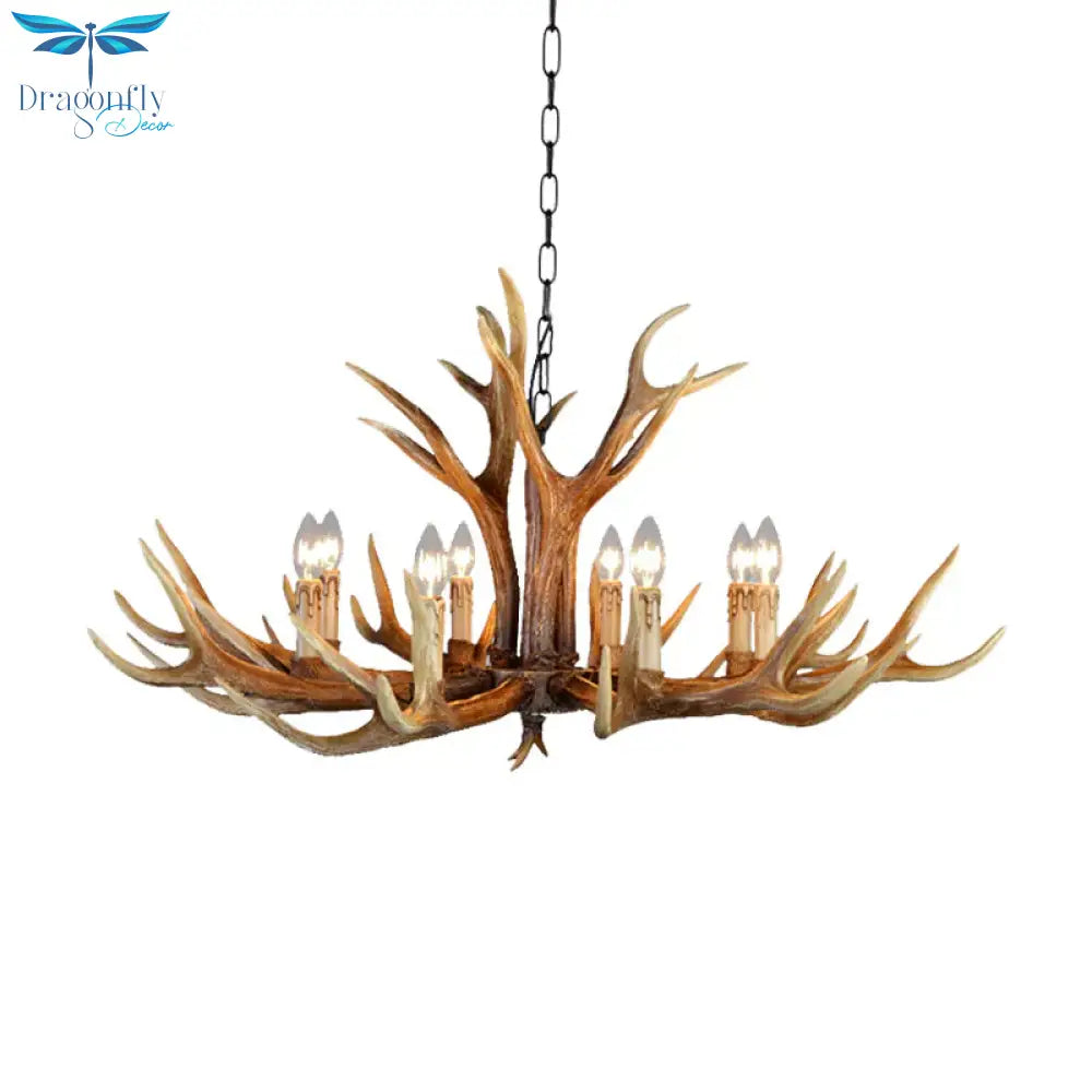 6/8/10 Lights Resin Chandelier Lamp Farmhouse Brown Deer Antler Kitchen Down Lighting Pendant