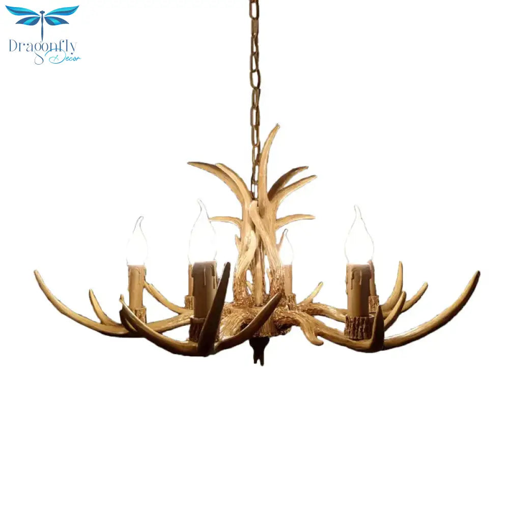 6/8/12 Bulbs Chandelier Lodge 1/2 - Layered Antler Resin Ceiling Suspension Lamp In Brown