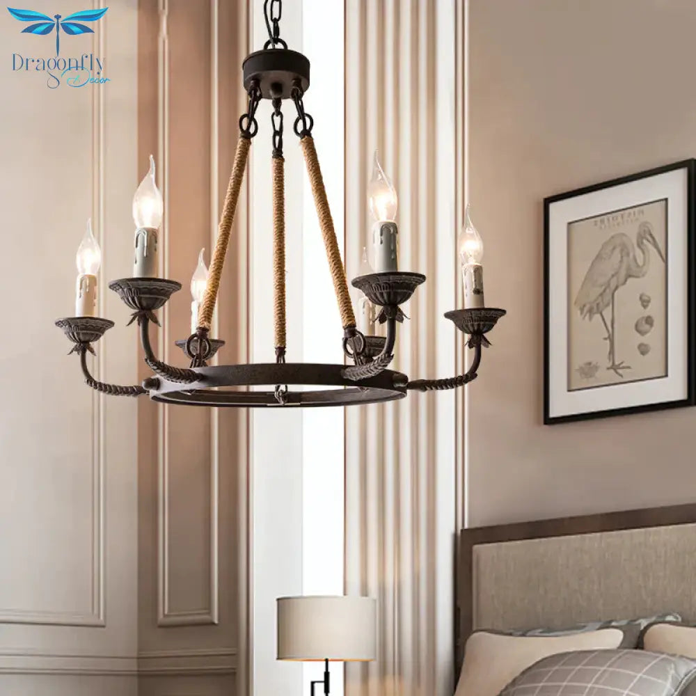 6/8/12 Lights Wagon Wheel Chandelier Lighting Classic Rust Metal Pendant Light Fixture For Dining