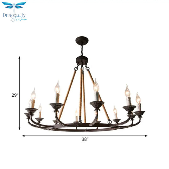 6/8/12 Lights Wagon Wheel Chandelier Lighting Classic Rust Metal Pendant Light Fixture For Dining