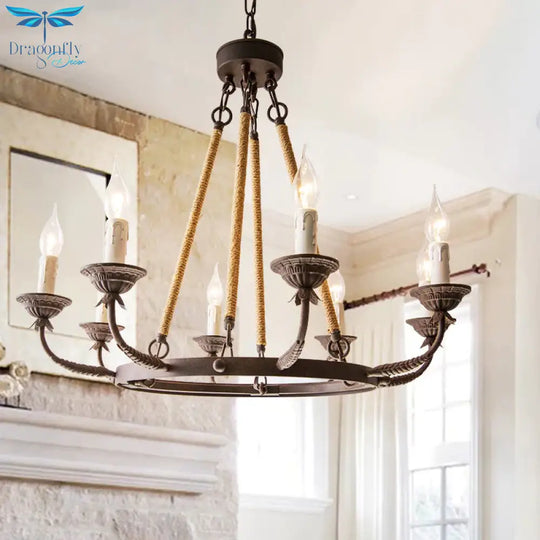 6/8/12 Lights Wagon Wheel Chandelier Lighting Classic Rust Metal Pendant Light Fixture For Dining