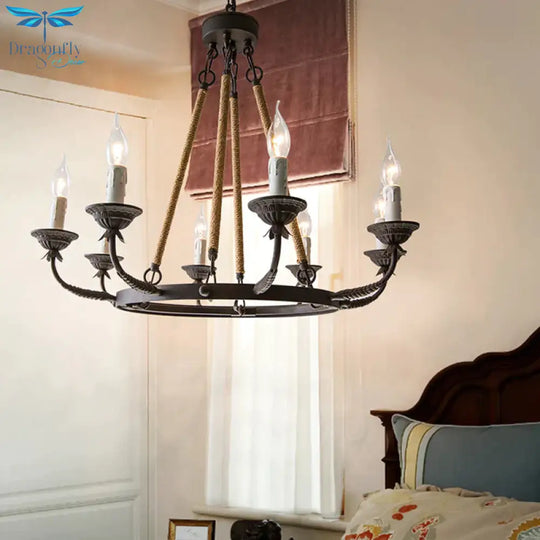 6/8/12 Lights Wagon Wheel Chandelier Lighting Classic Rust Metal Pendant Light Fixture For Dining