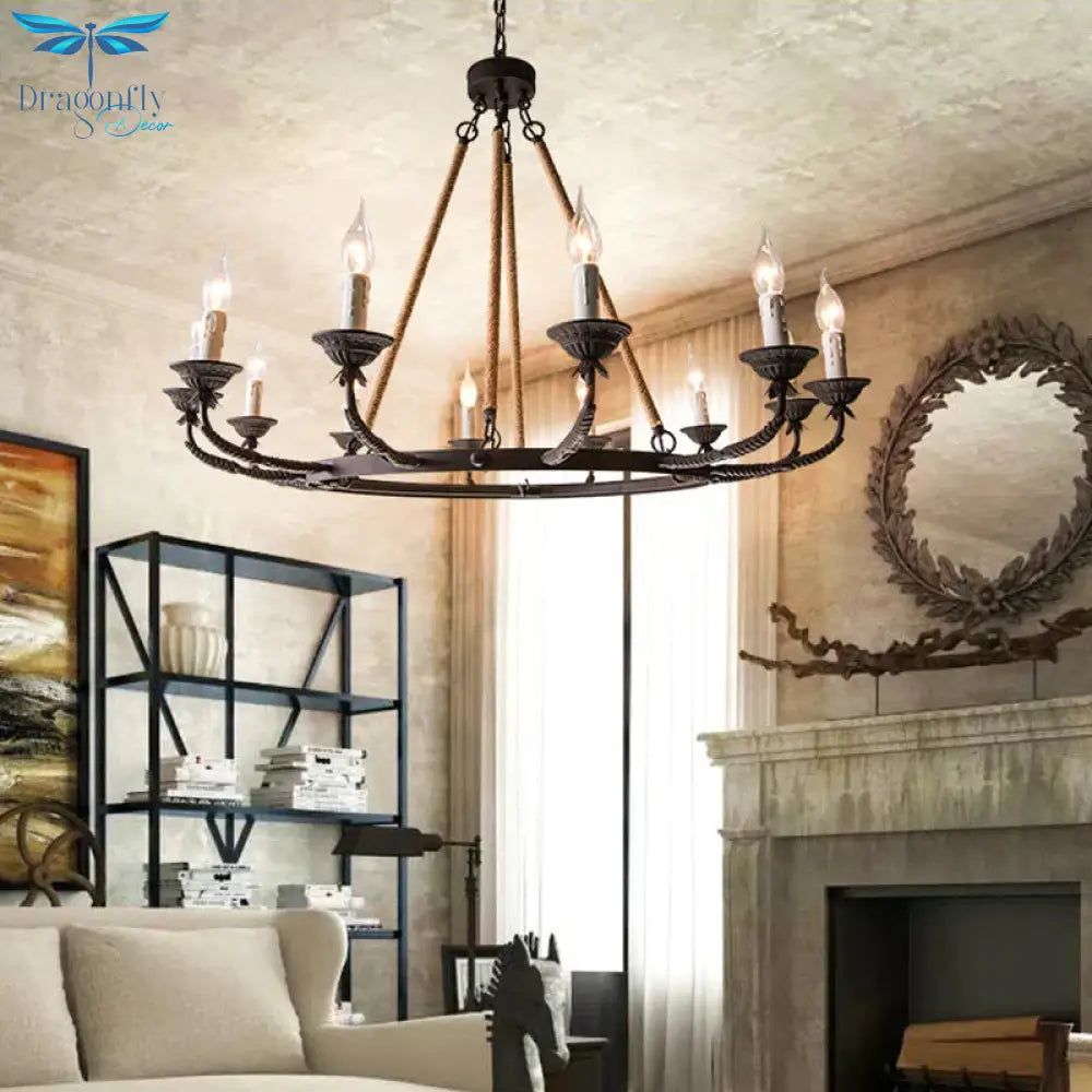 6/8/12 Lights Wagon Wheel Chandelier Lighting Classic Rust Metal Pendant Light Fixture For Dining