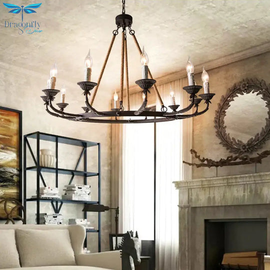 6/8/12 Lights Wagon Wheel Chandelier Lighting Classic Rust Metal Pendant Light Fixture For Dining