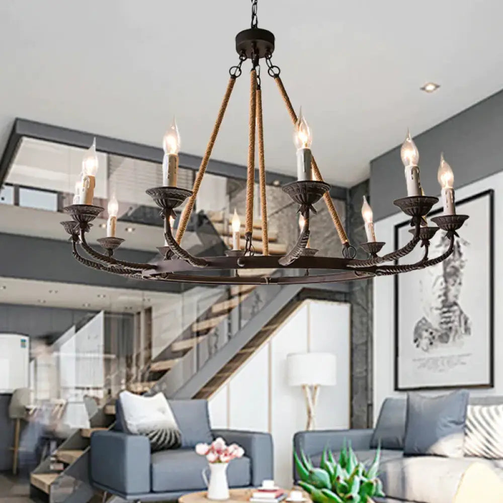 6/8/12 Lights Wagon Wheel Chandelier Lighting Classic Rust Metal Pendant Light Fixture For Dining