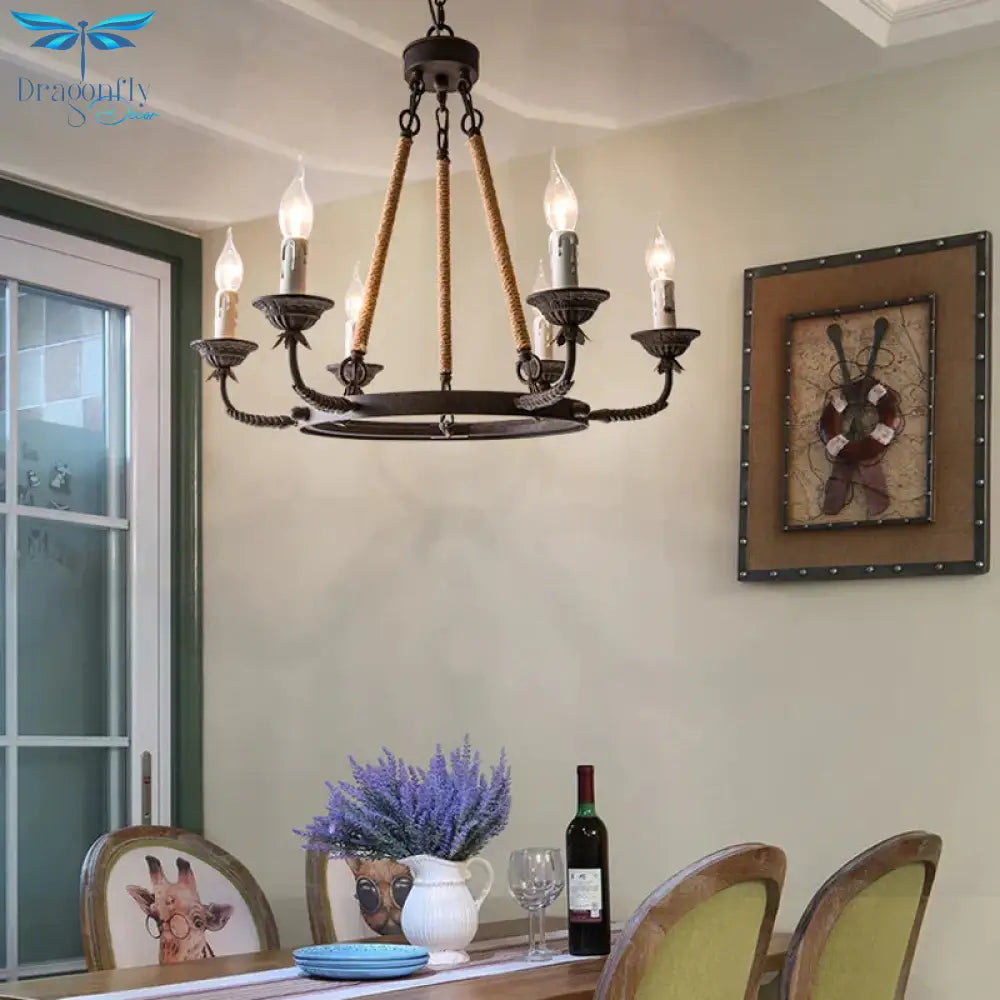 6/8/12 Lights Wagon Wheel Chandelier Lighting Classic Rust Metal Pendant Light Fixture For Dining