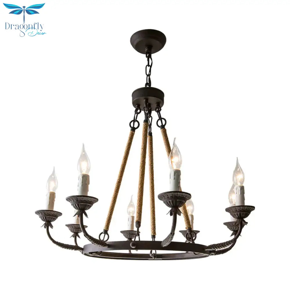 6/8/12 Lights Wagon Wheel Chandelier Lighting Classic Rust Metal Pendant Light Fixture For Dining