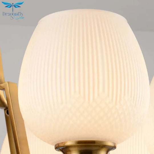 6/8/15 Lights Frosted Glass Pendant Chandelier Traditional Brass Cup Living Room Hanging Ceiling