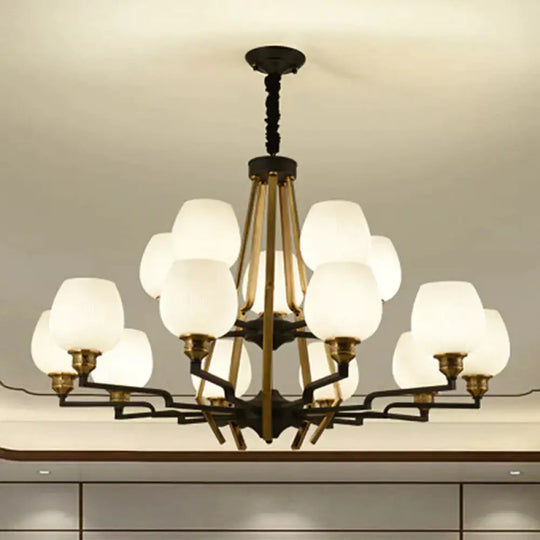 6/8/15 Lights Frosted Glass Pendant Chandelier Traditional Brass Cup Living Room Hanging Ceiling