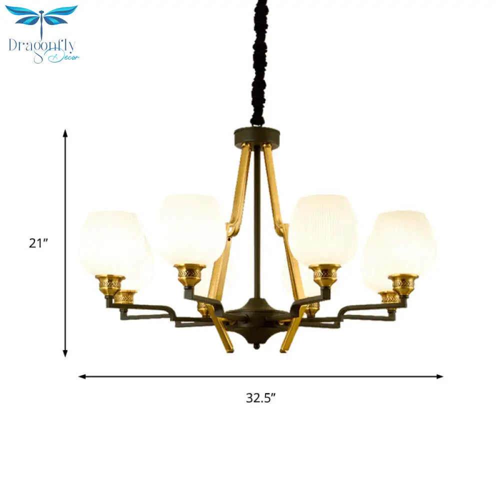 6/8/15 Lights Frosted Glass Pendant Chandelier Traditional Brass Cup Living Room Hanging Ceiling