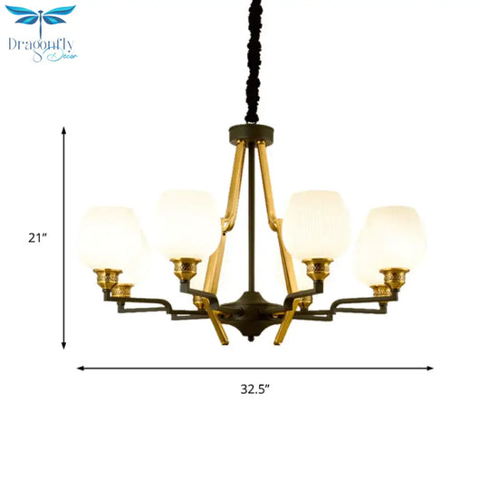 6/8/15 Lights Frosted Glass Pendant Chandelier Traditional Brass Cup Living Room Hanging Ceiling