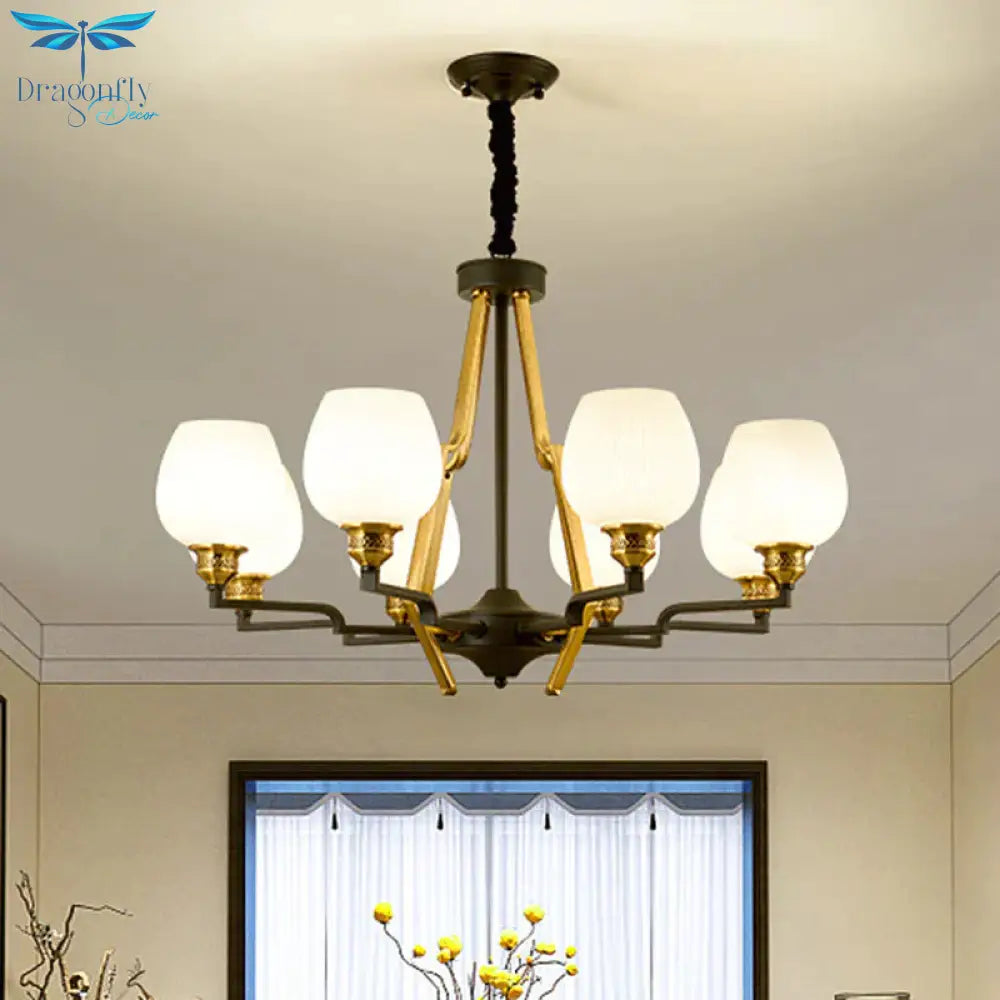 6/8/15 Lights Frosted Glass Pendant Chandelier Traditional Brass Cup Living Room Hanging Ceiling