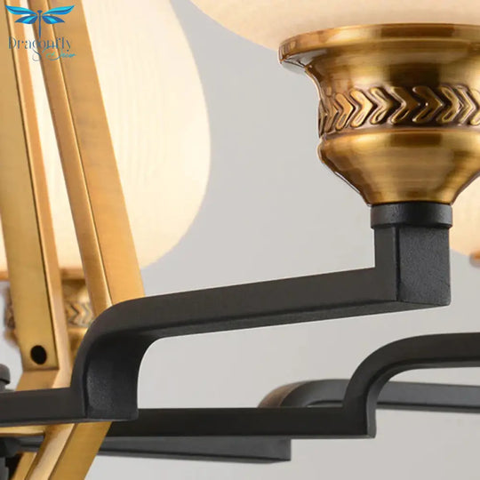6/8/15 Lights Frosted Glass Pendant Chandelier Traditional Brass Cup Living Room Hanging Ceiling
