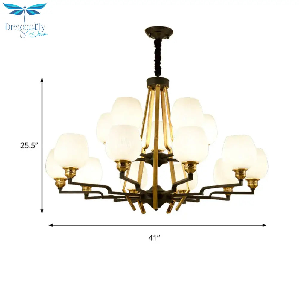 6/8/15 Lights Frosted Glass Pendant Chandelier Traditional Brass Cup Living Room Hanging Ceiling