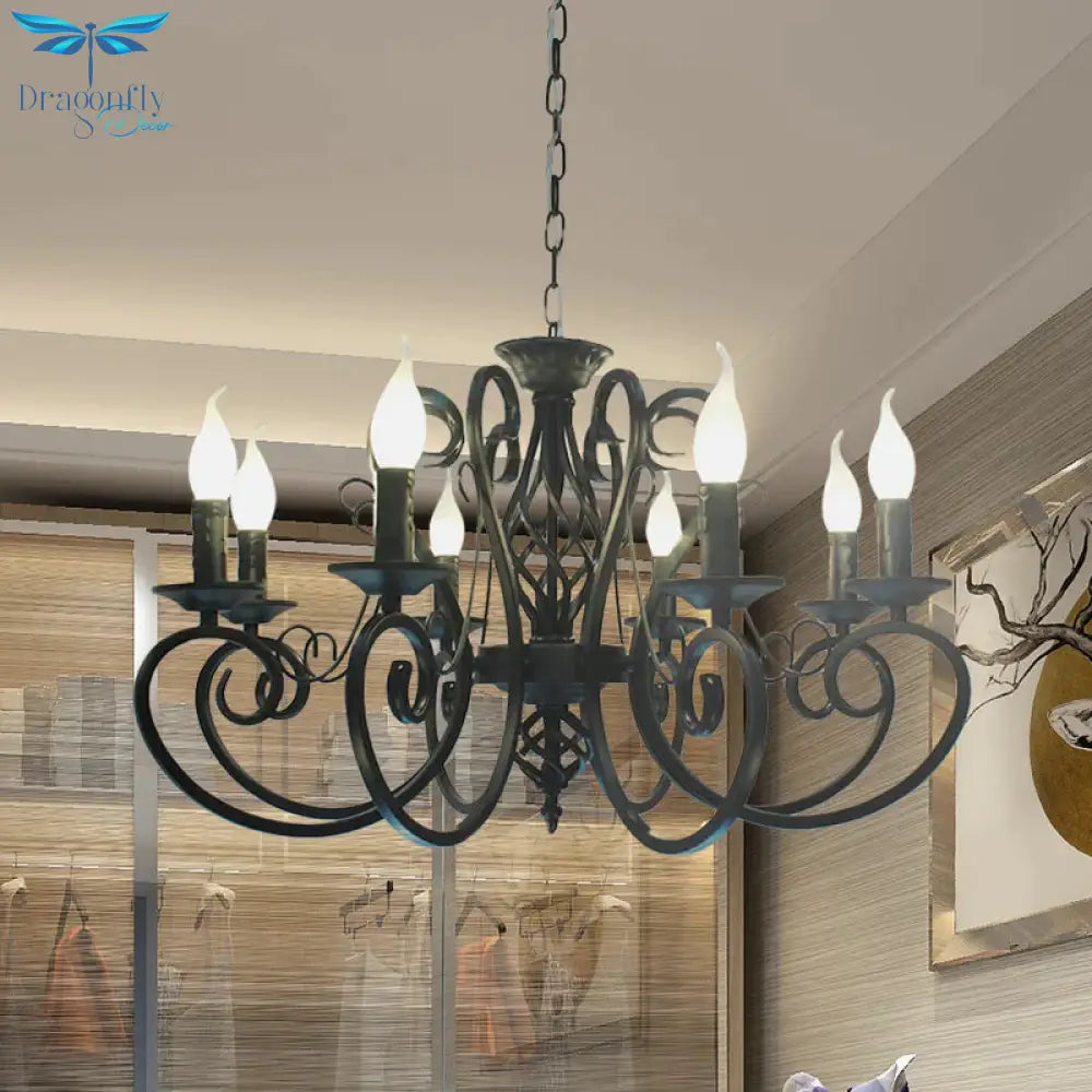 6/8 - Bulb Ceiling Chandelier Minimalism Candle Style Metallic Hanging Light Kit With Swirled Arm