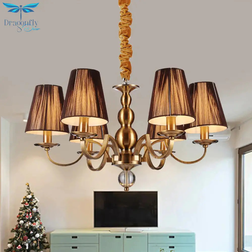6/8 - Bulb Conical Chandelier Lighting Fixture Traditional Gold Fabric Pendant Lamp With Clear