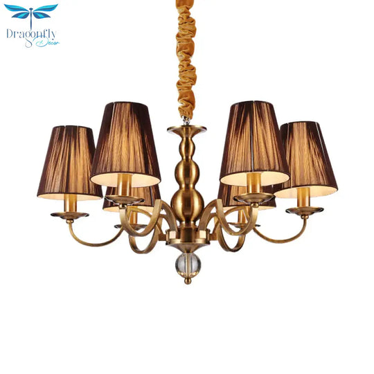 6/8 - Bulb Conical Chandelier Lighting Fixture Traditional Gold Fabric Pendant Lamp With Clear