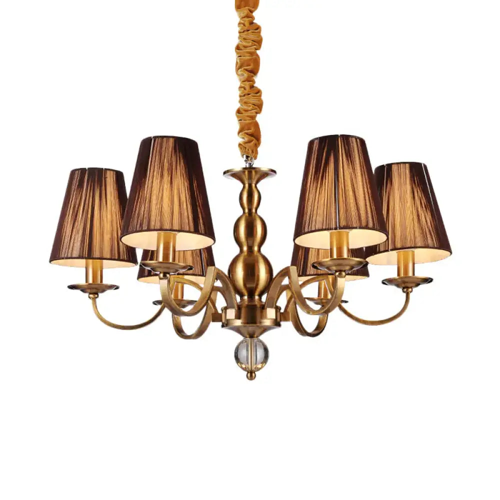6/8 - Bulb Conical Chandelier Lighting Fixture Traditional Gold Fabric Pendant Lamp With Clear