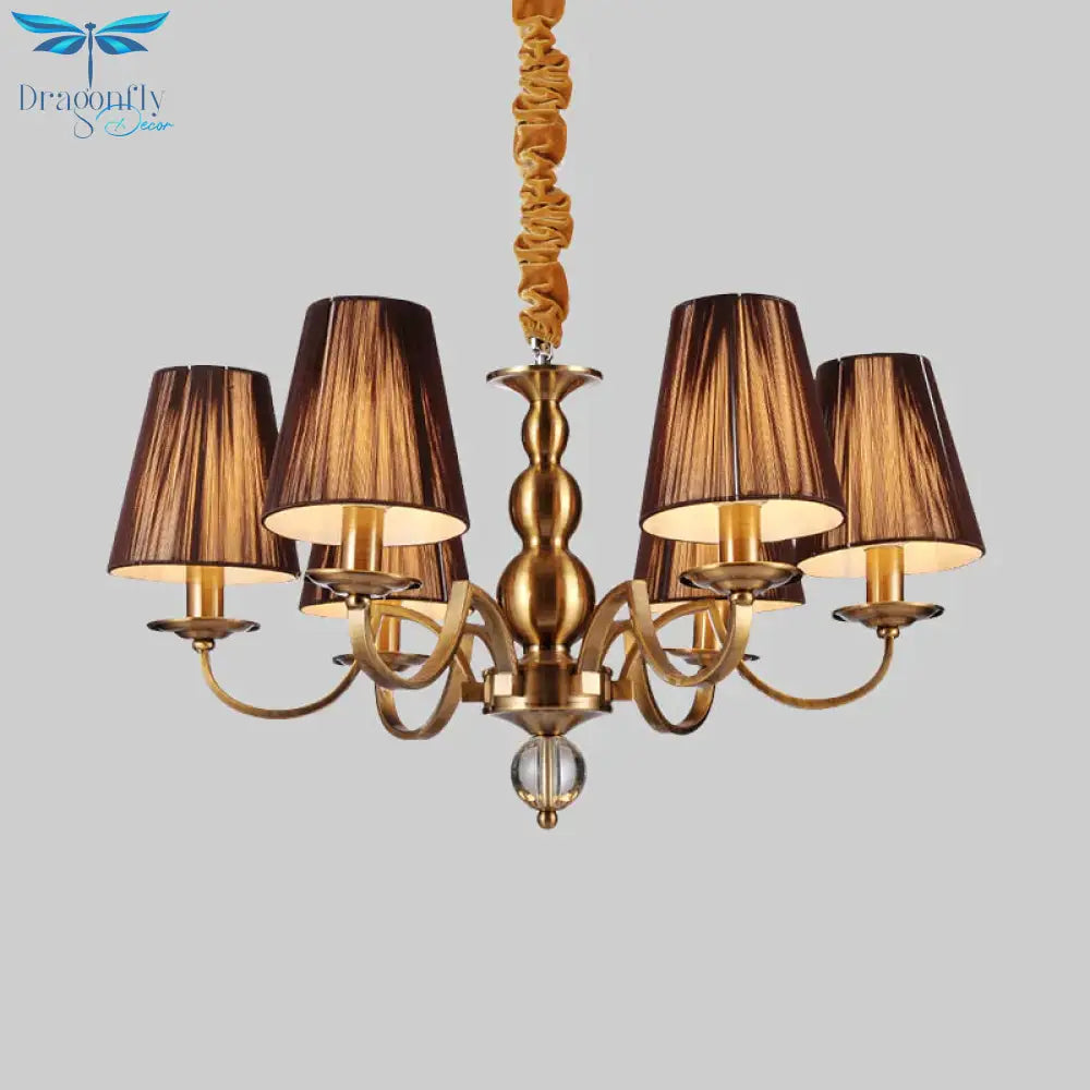 6/8 - Bulb Conical Chandelier Lighting Fixture Traditional Gold Fabric Pendant Lamp With Clear