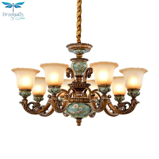 6/8 - Bulb Suspension Pendant Light Antique Style Blossom Shaped Opal Glass Chandelier Fixture In