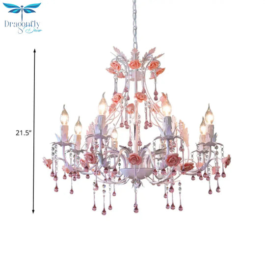 6/8 Bulbs Candle Hanging Chandelier Traditionalist White Crystal Ceiling Suspension Lamp For Bedroom
