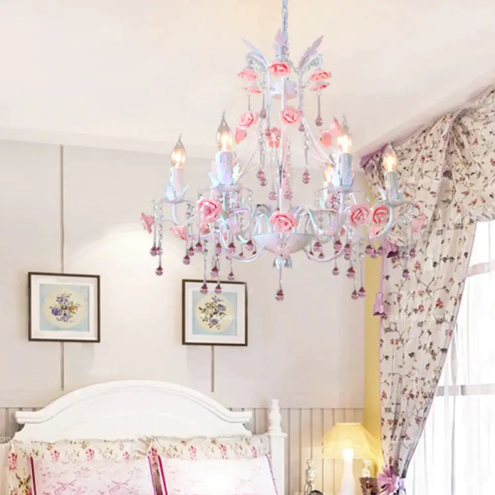 6/8 Bulbs Candle Hanging Chandelier Traditionalist White Crystal Ceiling Suspension Lamp For