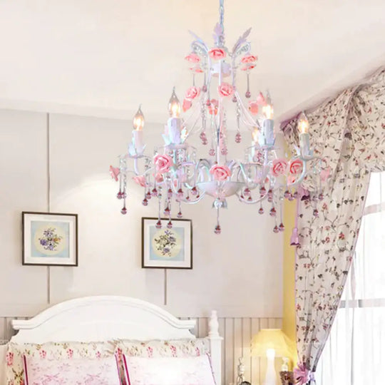 6/8 Bulbs Candle Hanging Chandelier Traditionalist White Crystal Ceiling Suspension Lamp For