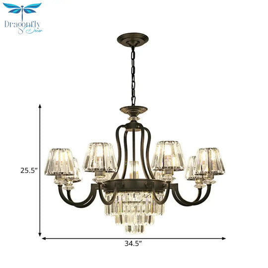 6/8 Bulbs Ceiling Lamp Traditional Tapered Crystal Chandelier Hanging Light Fixture In Black