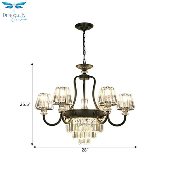6/8 Bulbs Ceiling Lamp Traditional Tapered Crystal Chandelier Hanging Light Fixture In Black