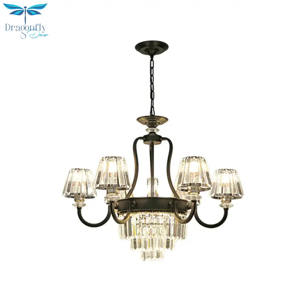 6/8 Bulbs Ceiling Lamp Traditional Tapered Crystal Chandelier Hanging Light Fixture In Black