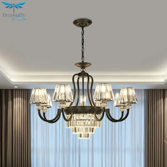 6/8 Bulbs Ceiling Lamp Traditional Tapered Crystal Chandelier Hanging Light Fixture In Black