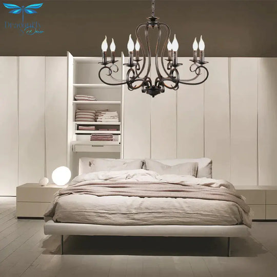6/8 Bulbs Metal Chandelier Lighting Antique Black Starburst Living Room Suspension Pendant Lamp