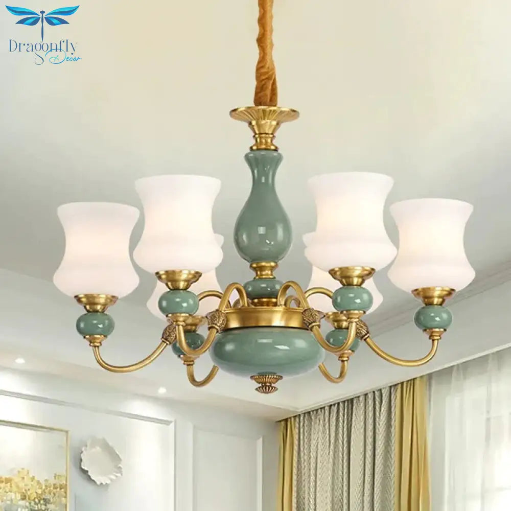 6/8 Bulbs Metallic Chandelier Light Vintage Gold Swooping Arm Guest Room Ceiling Suspension Lamp