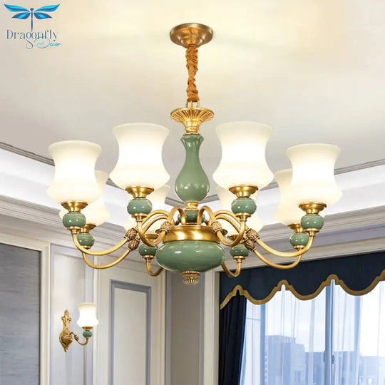6/8 Bulbs Metallic Chandelier Light Vintage Gold Swooping Arm Guest Room Ceiling Suspension Lamp