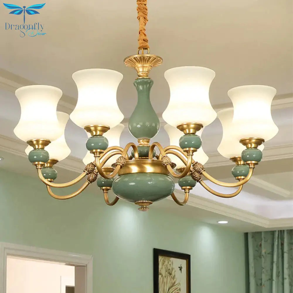 6/8 Bulbs Metallic Chandelier Light Vintage Gold Swooping Arm Guest Room Ceiling Suspension Lamp