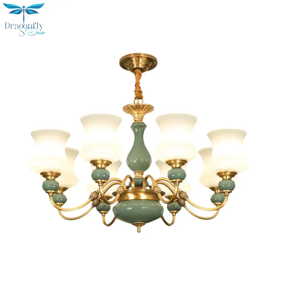 6/8 Bulbs Metallic Chandelier Light Vintage Gold Swooping Arm Guest Room Ceiling Suspension Lamp