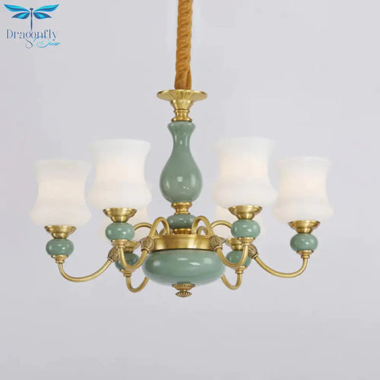 6/8 Bulbs Metallic Chandelier Light Vintage Gold Swooping Arm Guest Room Ceiling Suspension Lamp