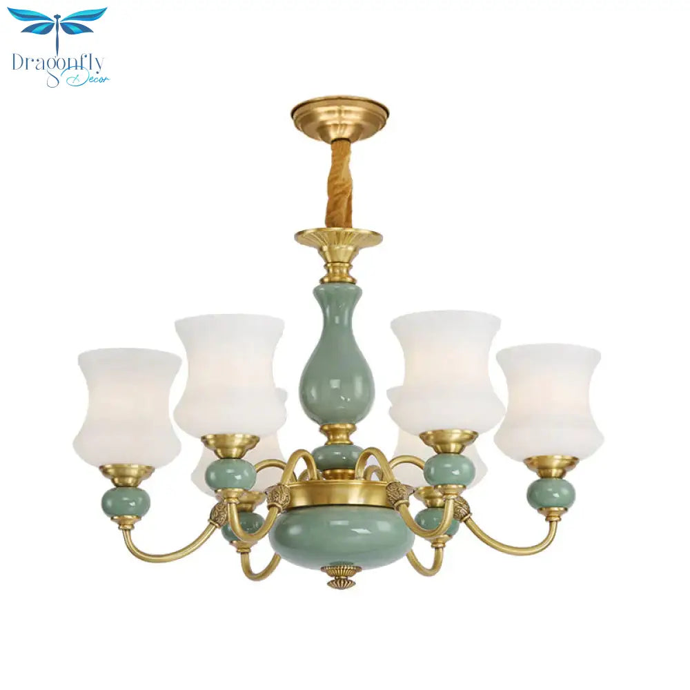 6/8 Bulbs Metallic Chandelier Light Vintage Gold Swooping Arm Guest Room Ceiling Suspension Lamp